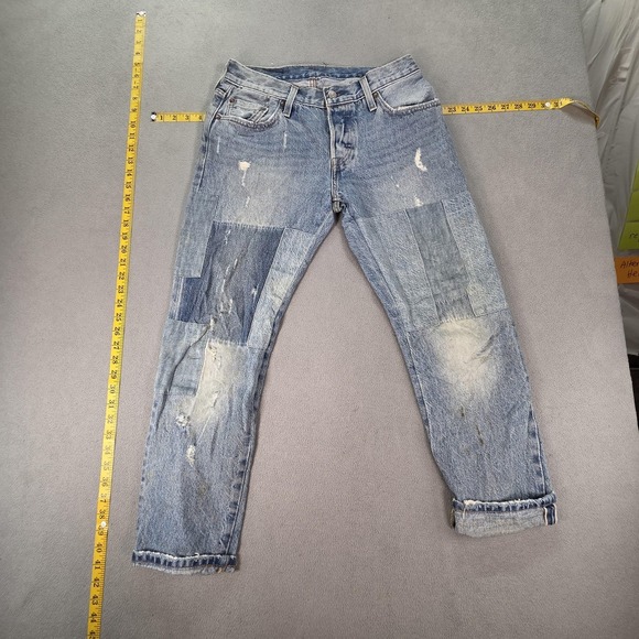 Levi's Denim - Levis 501 CT Jeans Womens Light Wash Tapered Patched Distressed Fits 27x27